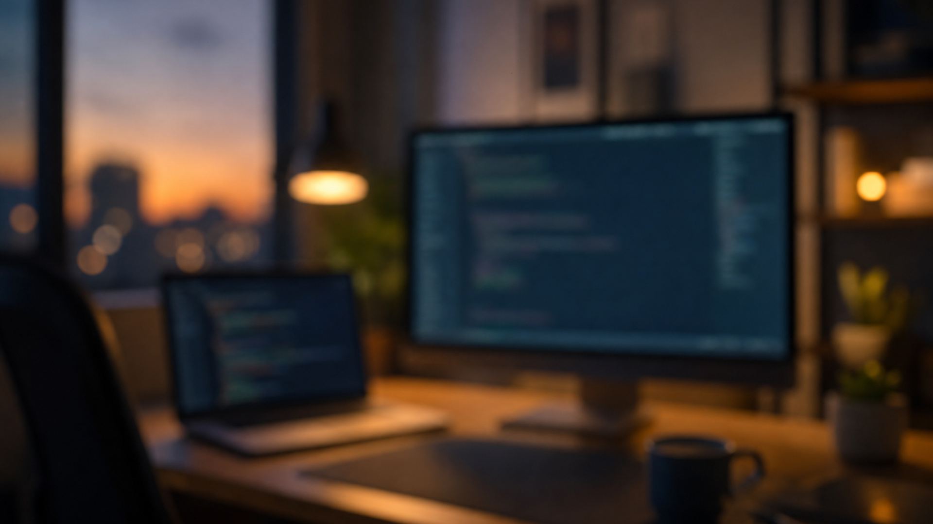Developer typing in a minimalist workspace at dusk