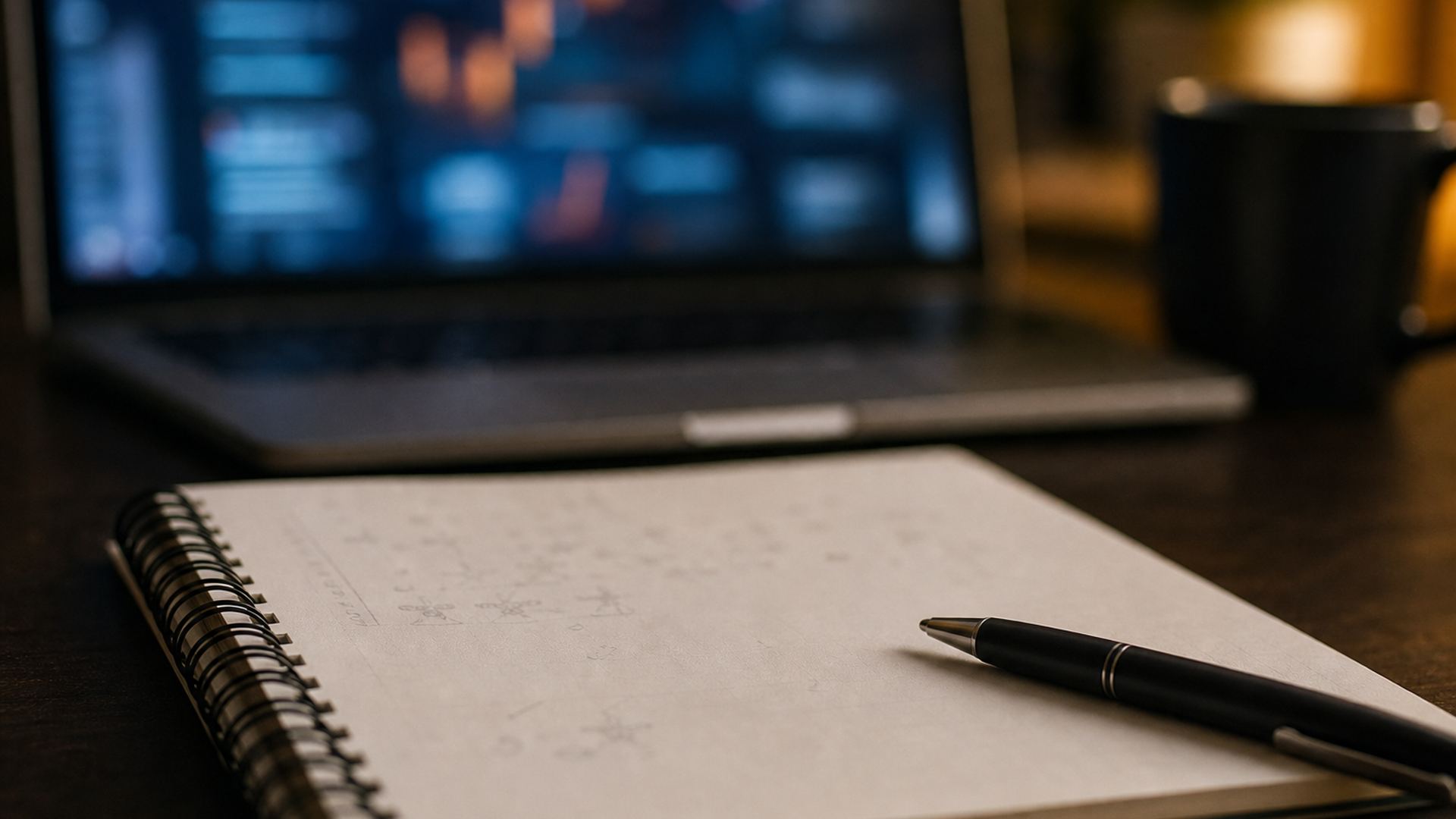 Analyst planning event tracking on a notepad beside a laptop