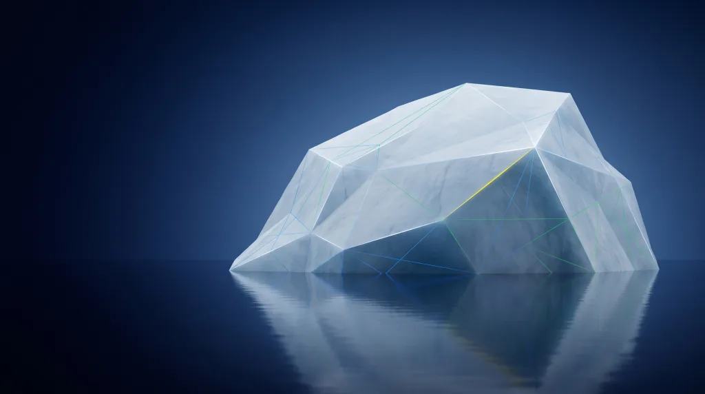 Faceted iceberg above a deep submerged lattice, for the firm Lingows has built in Colorado since 2011.