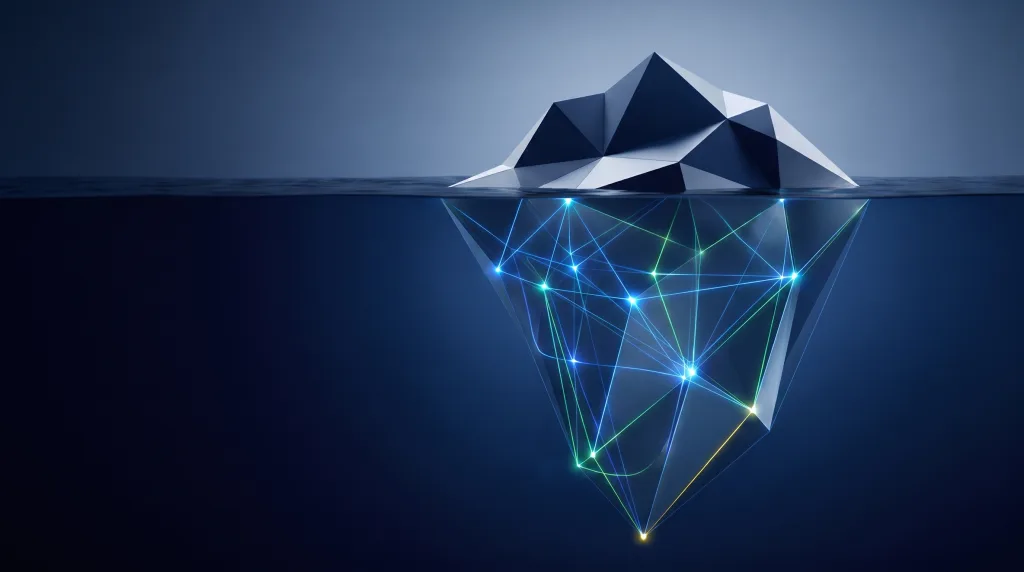 Faceted iceberg with most of its mass below the waterline, for applied AI and automation programs, on the Blueprints page.
