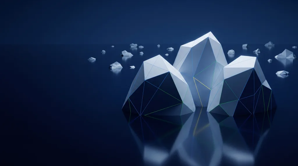 Faceted iceberg over a submerged wireframe lattice, for How do i rank in the google map pack.