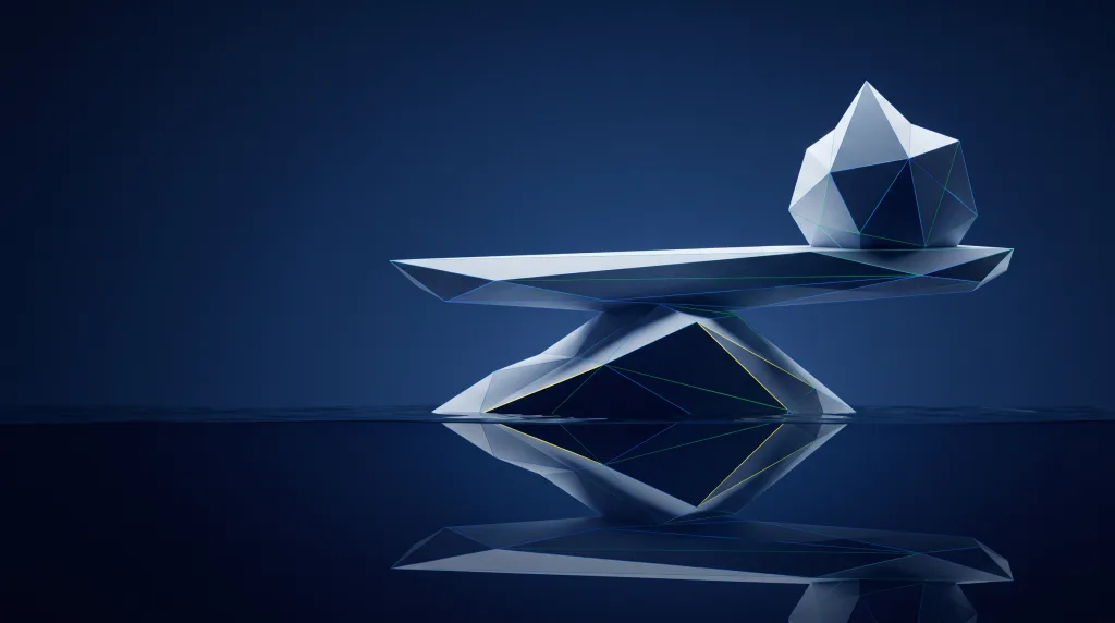 Faceted iceberg over a submerged wireframe lattice, for How do i measure marketing ROI.