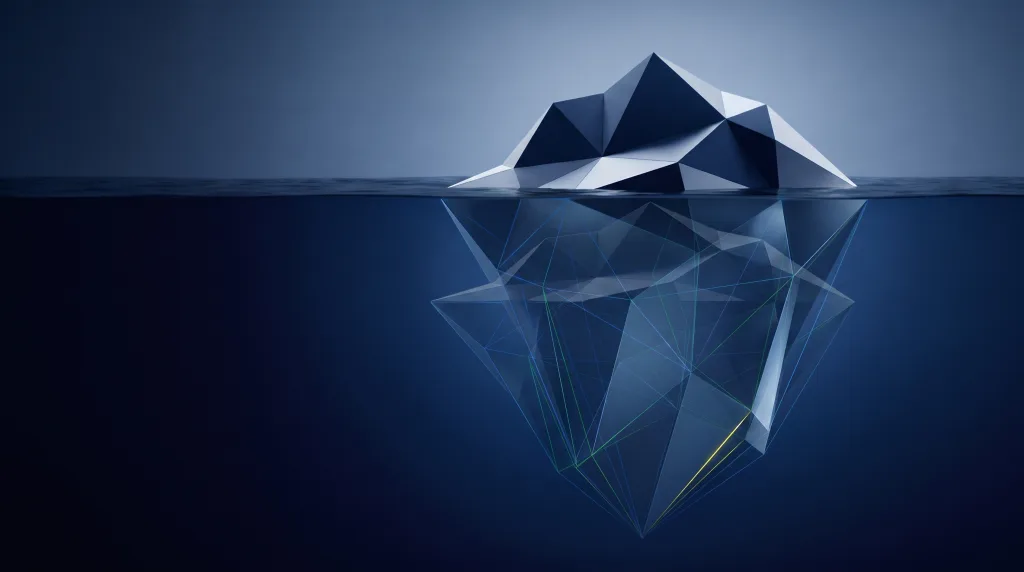 Faceted iceberg over a submerged wireframe lattice, for how long SEO takes to work, for How long does SEO take to work.