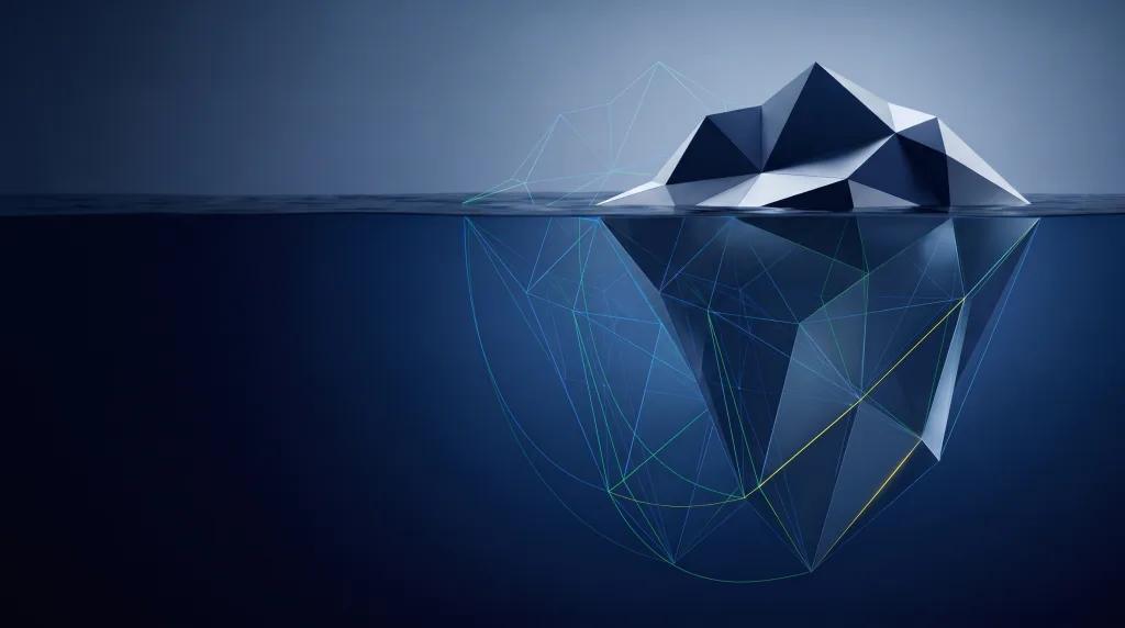 Faceted iceberg over a submerged wireframe lattice, for How do i preserve SEO during a site migration.
