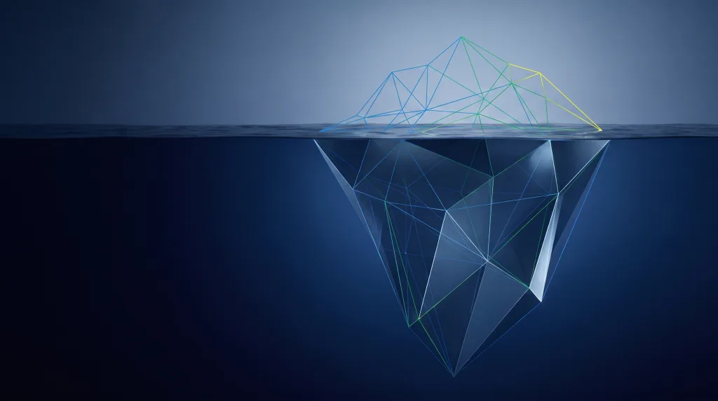 Faceted iceberg above a deep submerged lattice, for building a career on the Lingows engineering bench.