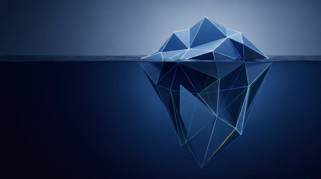 Faceted iceberg above a deep submerged lattice, for an operations efficiency program and its results.