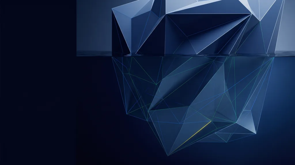 Faceted iceberg above a deep submerged lattice, for custom engagements scoped outside the standard pillars.