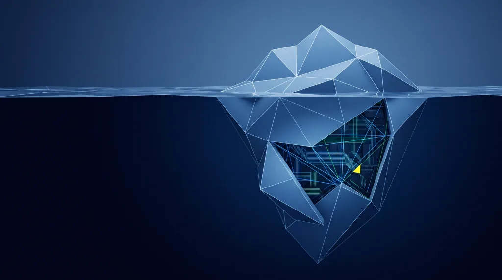 Faceted iceberg above a deep submerged lattice, for a free technical and content SEO report.