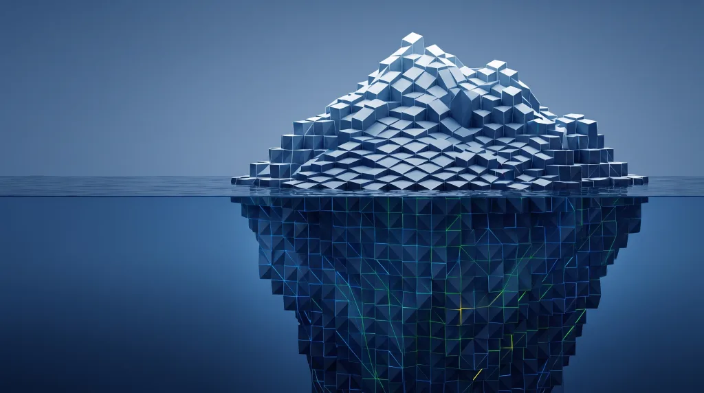 Faceted iceberg with a deep foundation lattice, for ecommerce brands and their product catalogs, on the E commerce page.