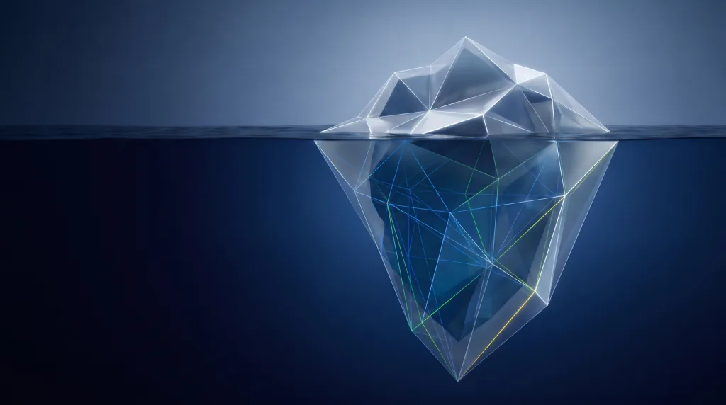 Faceted iceberg with a deep foundation lattice, for insurance agencies and their quote flow, on the Insurance page.