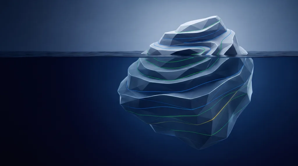 Faceted iceberg with a deep foundation lattice, for landscaping and outdoor living companies, on the Landscaping page.