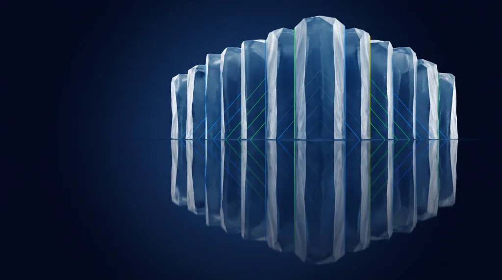 Faceted iceberg with a deep foundation lattice, for law firms and their case intake, on the Legal page.