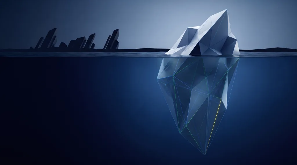 Faceted iceberg above a lattice of submerged structure, for SEO in Boulder.