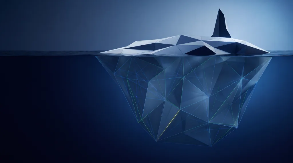 Faceted iceberg above a lattice of submerged structure, for SEO in Colorado springs.