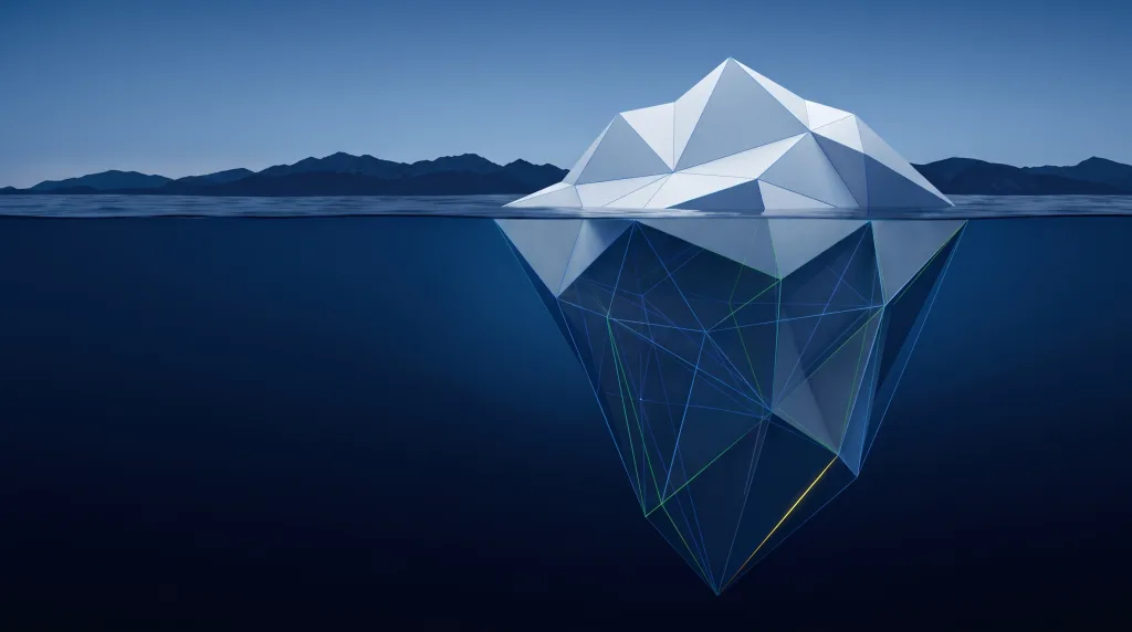 Faceted iceberg above a lattice of submerged structure, for SEO in Denver.