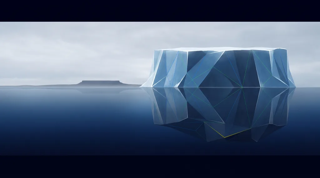 Faceted iceberg above a lattice of submerged structure, for SEO in Golden.