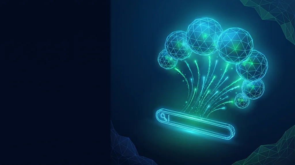 Geometric navy key art of faceted wireframe structure, for answer engine optimization.