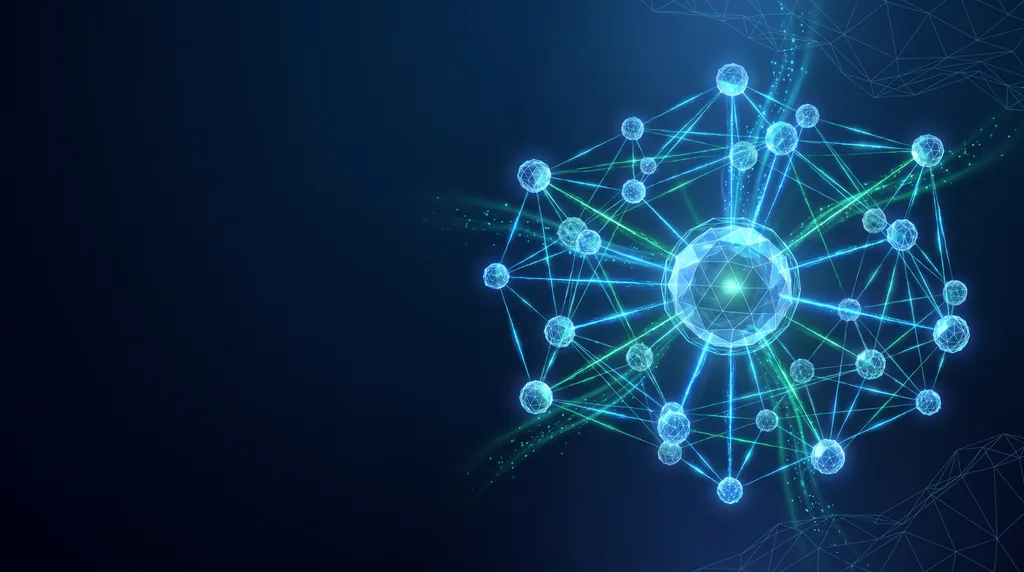 Geometric navy key art of faceted wireframe structure, for entity optimization.