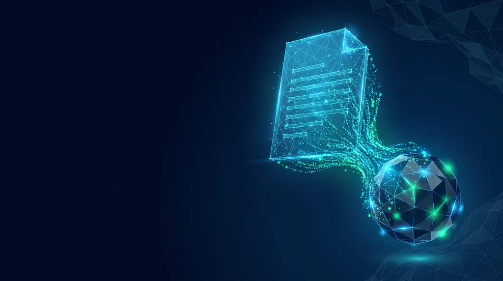 Geometric navy key art of faceted wireframe structure, for llms.txt implementation.
