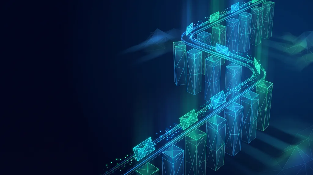 Geometric navy key art of faceted wireframe structure, for a custom CRM built around one workflow.