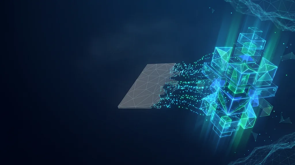 Geometric navy key art of faceted wireframe structure, for migrating off a static site.