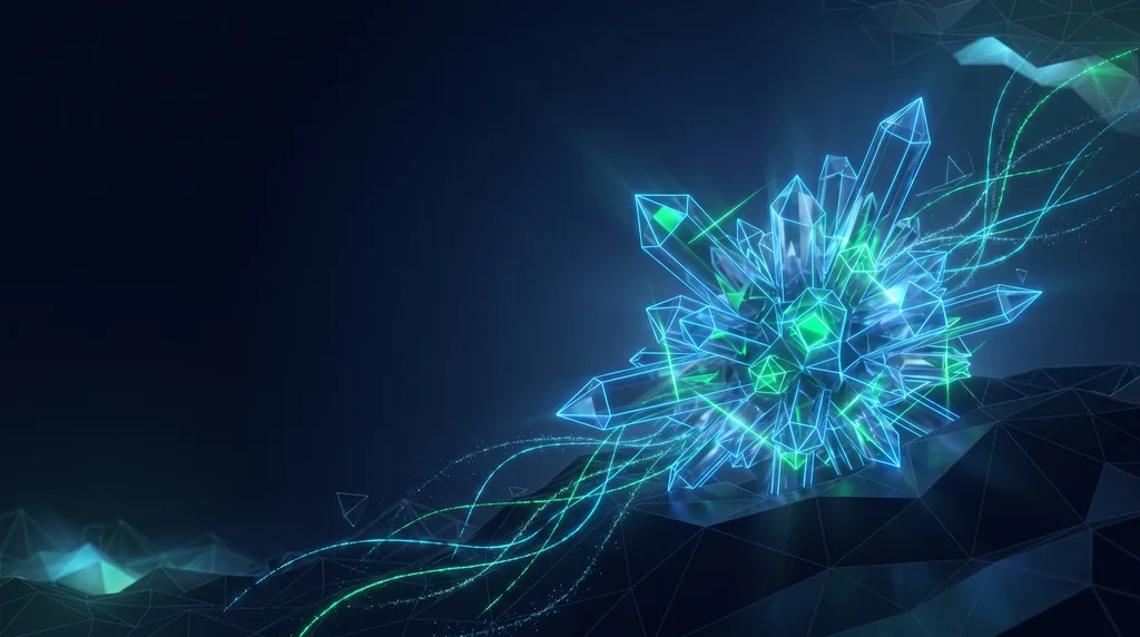 Geometric navy key art of faceted wireframe structure, for frontier AI services.
