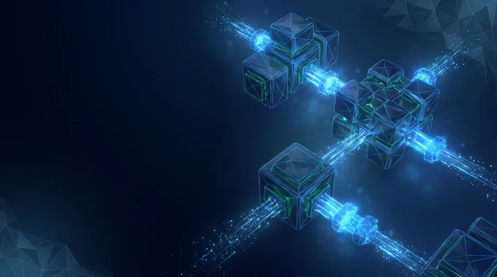 Geometric navy key art of faceted wireframe structure, for AI integrations.