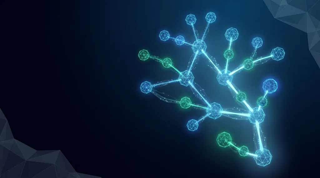Geometric navy key art of faceted wireframe structure, for marketing automation.