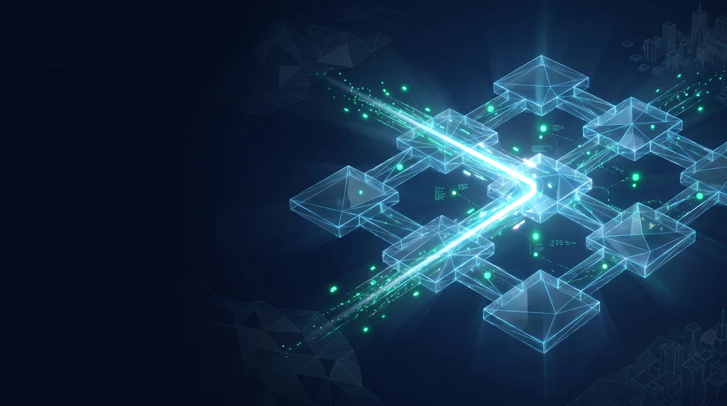 Geometric navy key art of faceted wireframe structure, for AI marketing strategies.