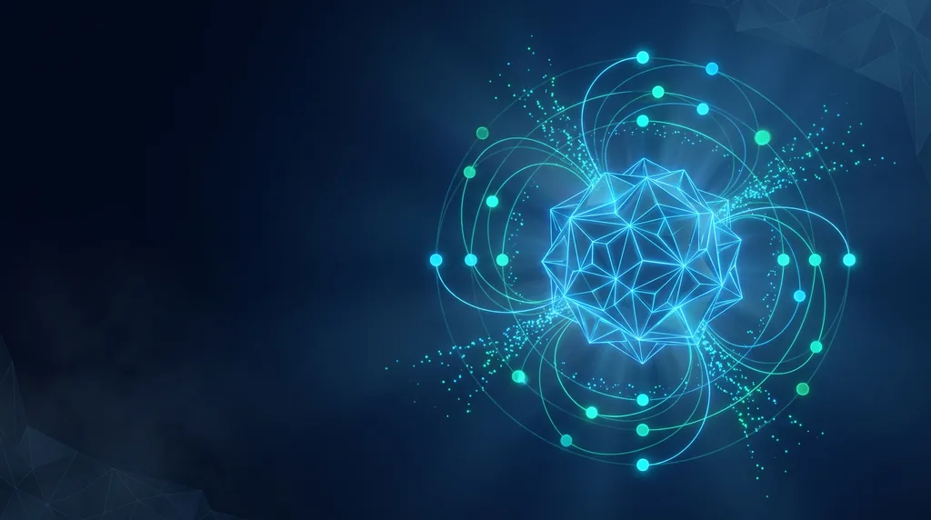 Geometric navy key art of faceted wireframe structure, for AI training for teams.