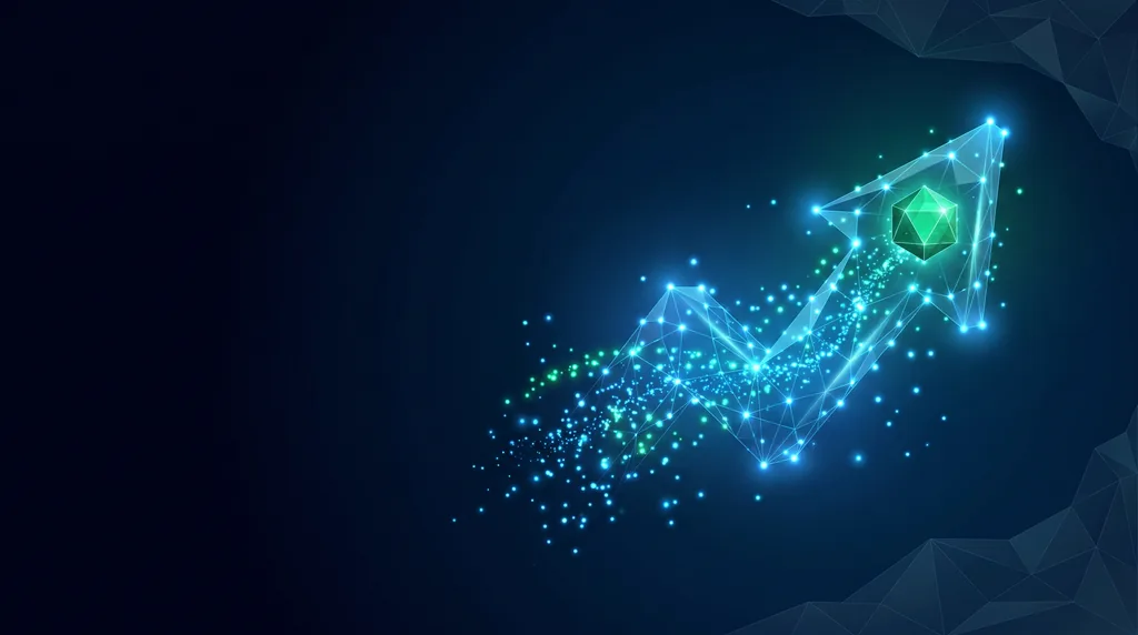 Geometric navy key art of faceted wireframe structure, for analytics insights.