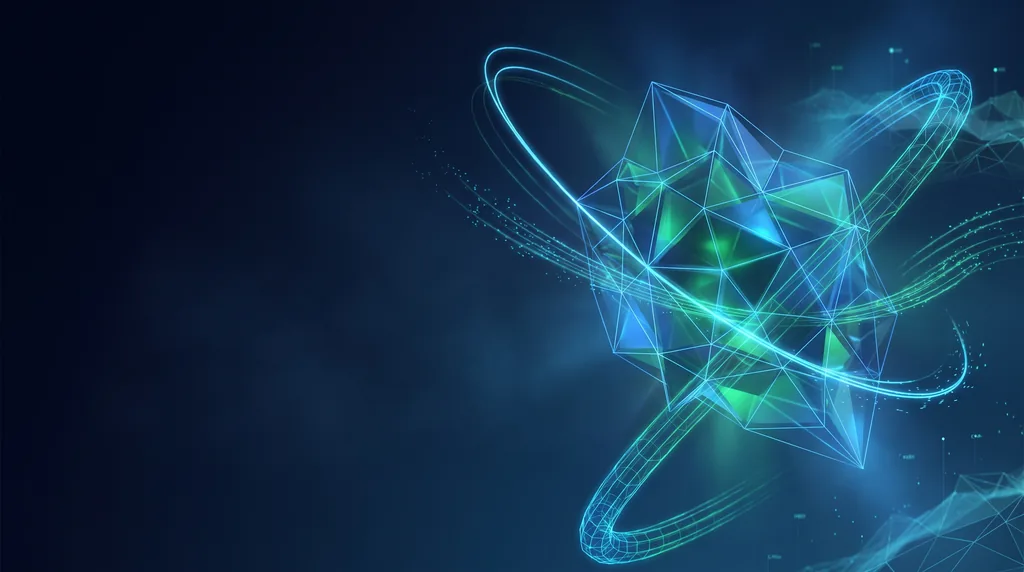 Geometric navy key art of faceted wireframe structure, for motion graphics.