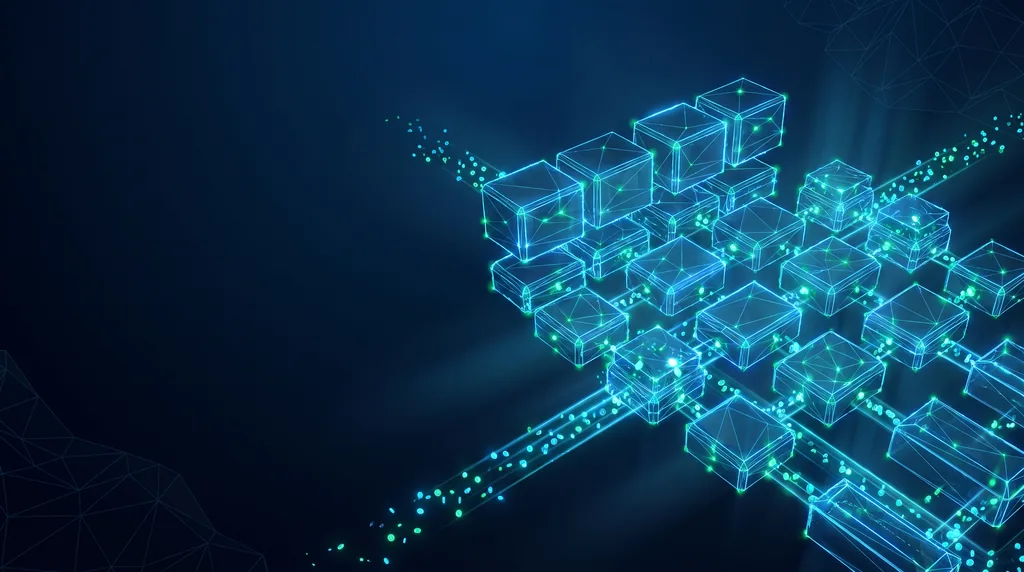 Geometric navy key art of faceted wireframe structure, for design systems.