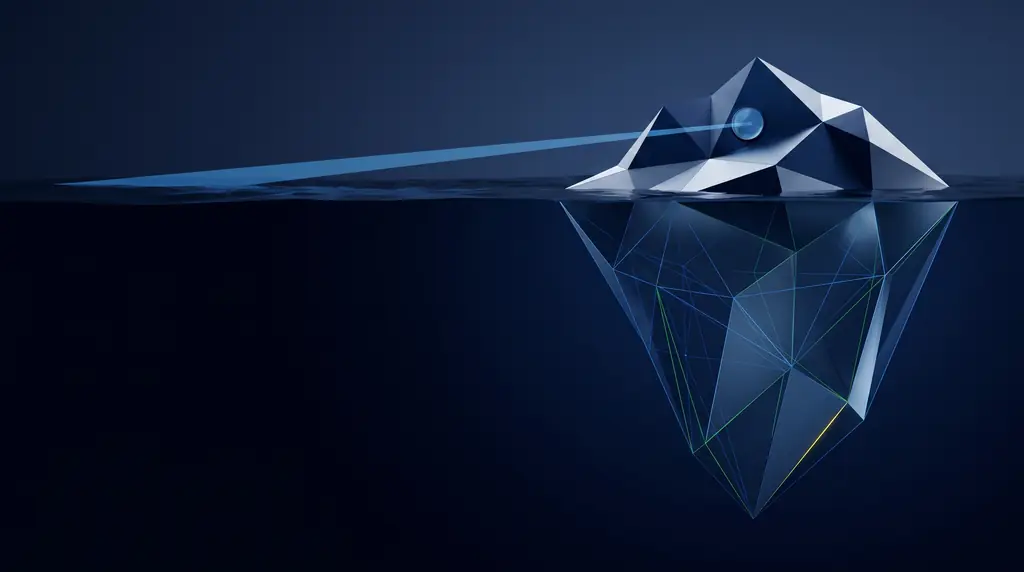 Geometric navy key art of faceted wireframe structure, for Instagram advertising built creative first.