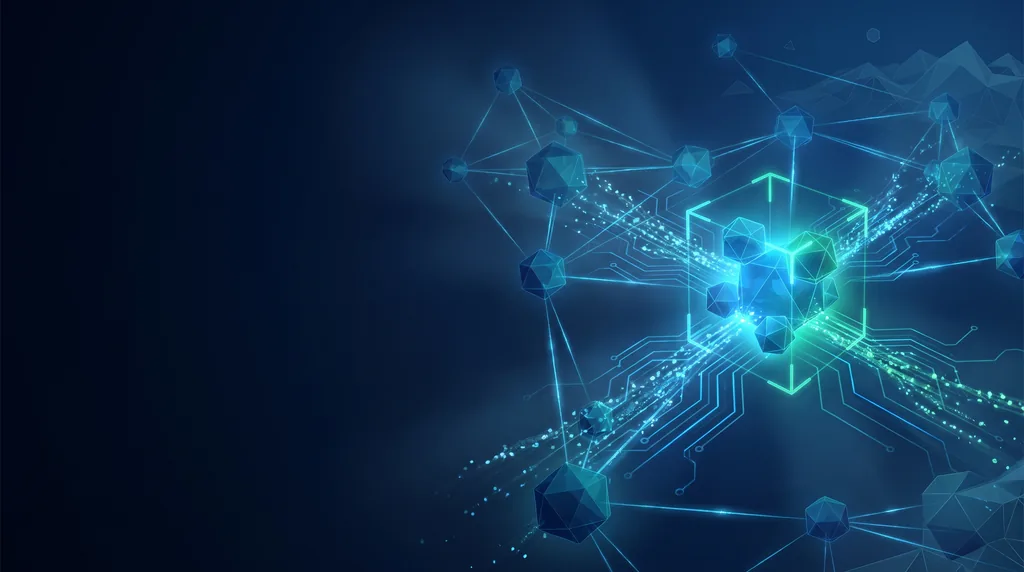 Geometric navy key art of faceted wireframe structure, for LinkedIn advertising.