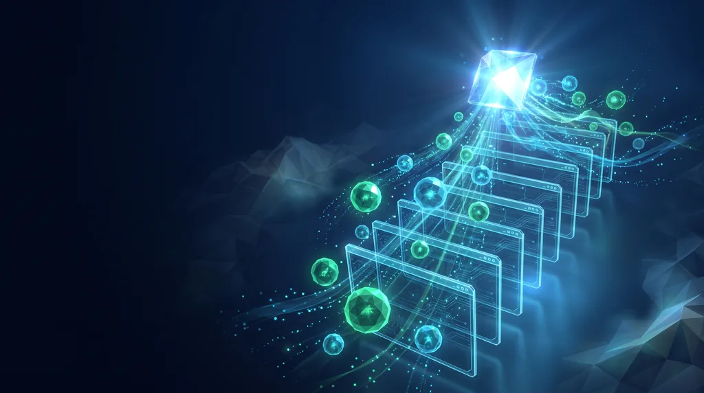 Geometric navy key art of faceted wireframe structure, for Meta advertising.