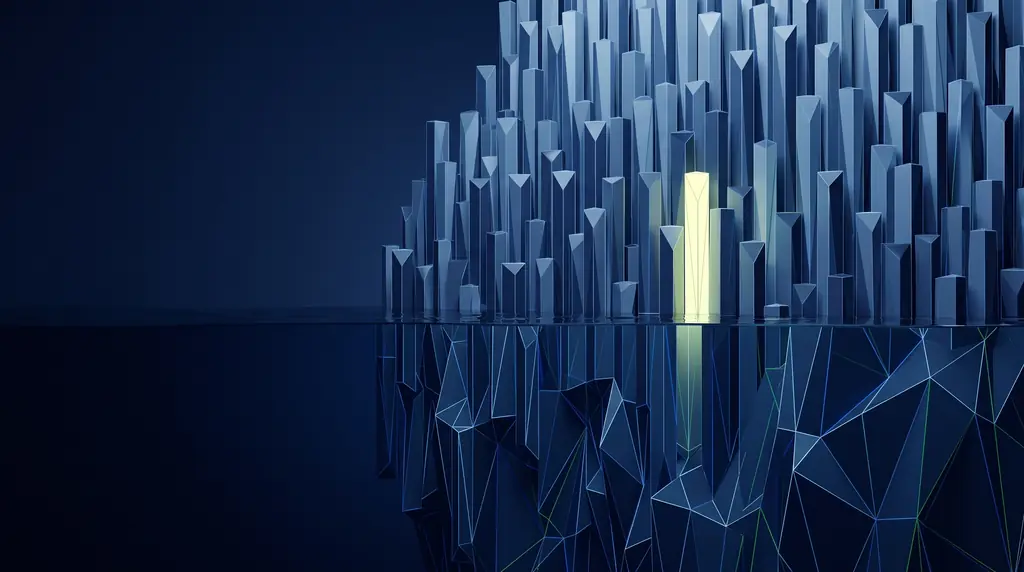 Geometric navy key art of faceted wireframe structure, for Pinterest advertising for planning-stage buyers.