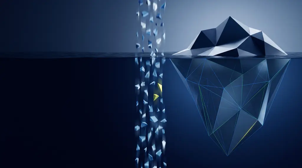 Geometric navy key art of faceted wireframe structure, for TikTok advertising run as a creative velocity program.