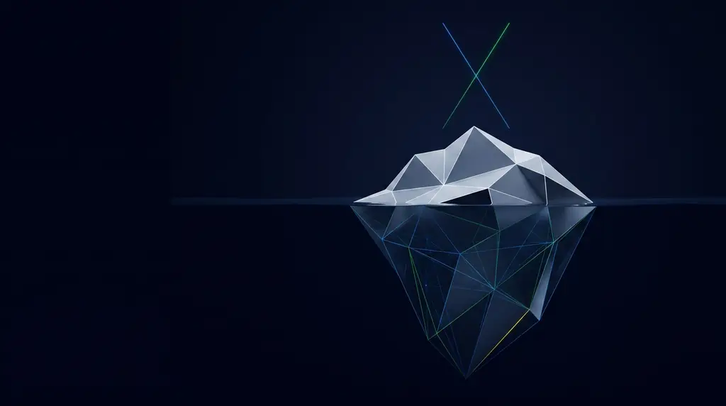Geometric navy key art of faceted wireframe structure, for X advertising, formerly Twitter, run with discipline.