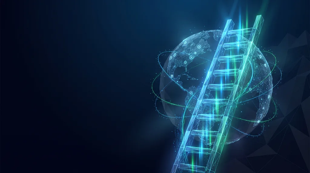 Geometric navy key art of faceted wireframe structure, for structural SEO programs.