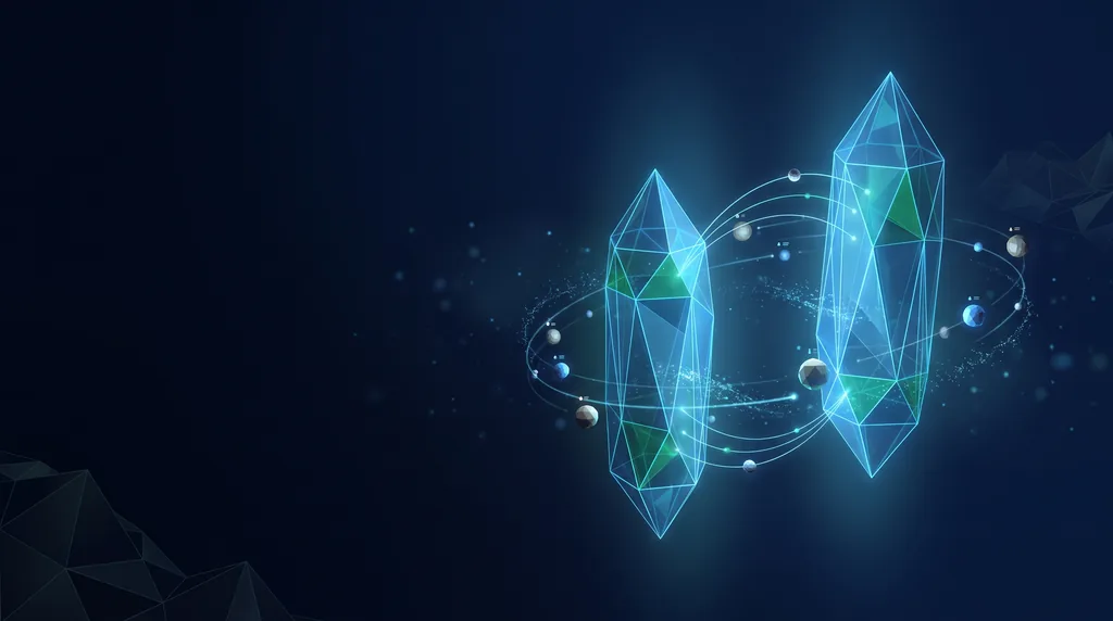 Geometric navy key art of faceted wireframe structure, for competitor analysis.