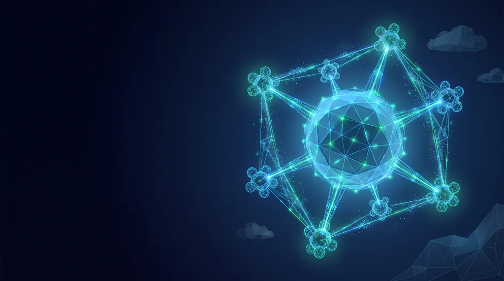 Geometric navy key art of faceted wireframe structure, for content strategy built on pillars and clusters.