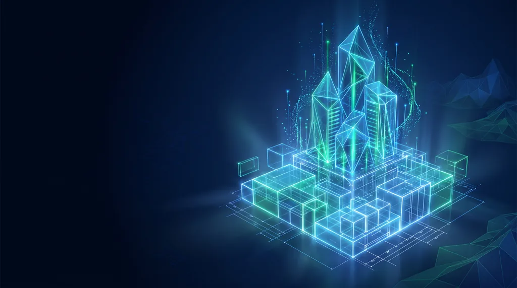 Geometric navy key art of faceted wireframe structure, for foundational SEO builds.