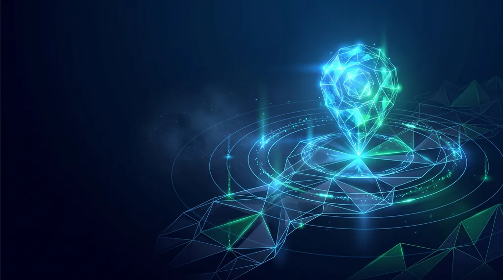 Geometric navy key art of faceted wireframe structure, for local SEO for Colorado businesses.
