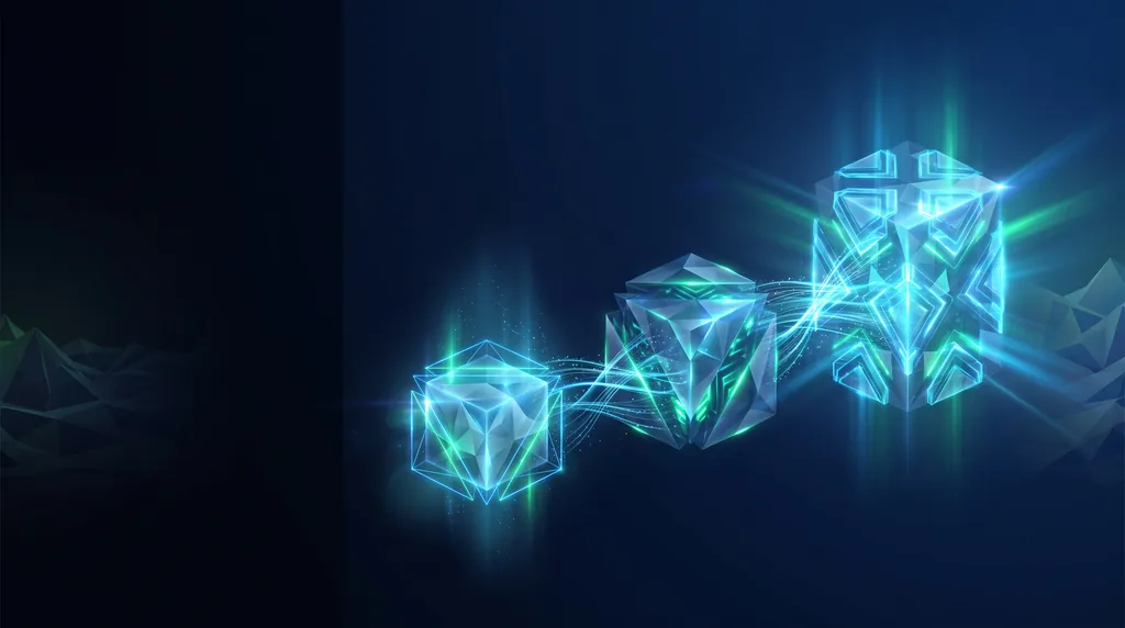Geometric navy key art of faceted wireframe structure, for SEO packages.