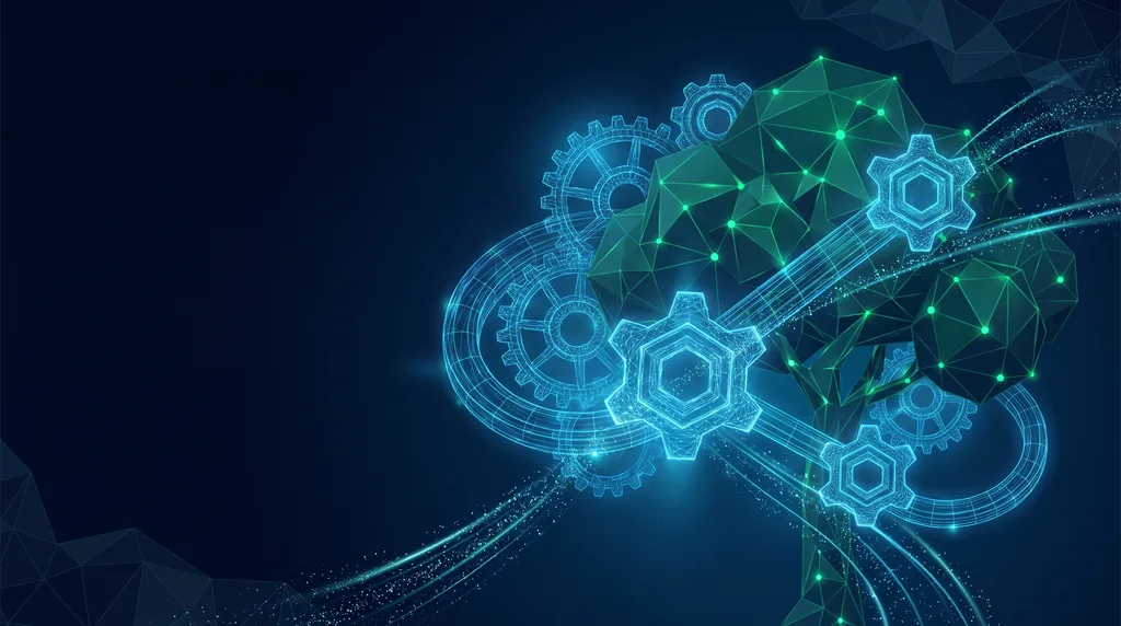 Geometric navy key art of faceted wireframe structure, for technical SEO engineering.
