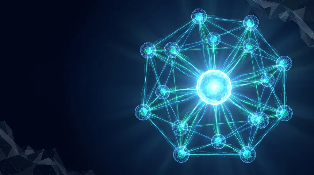 Geometric navy key art of faceted wireframe structure, for community management.