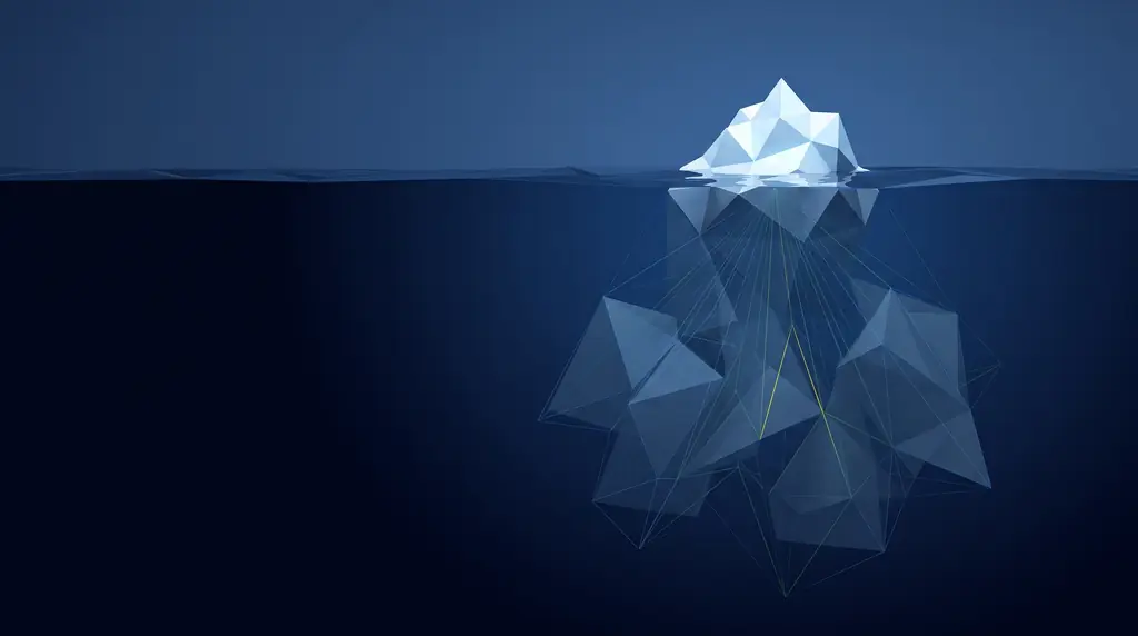 Geometric navy key art of faceted wireframe structure, for creator and influencer partnerships.