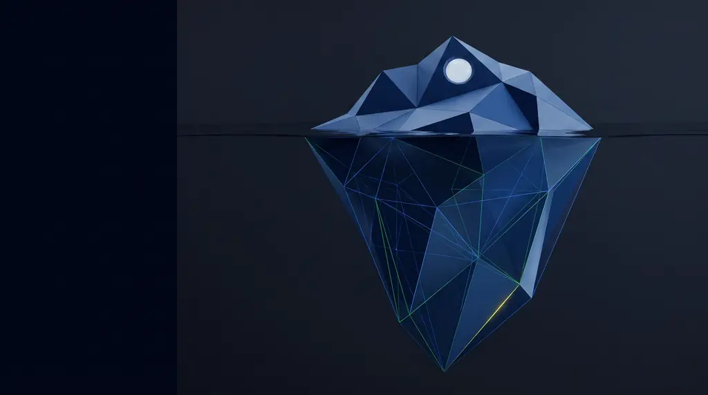 Geometric navy key art of faceted wireframe structure, for Instagram management with Reels at the center.