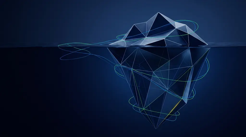 Geometric navy key art of faceted wireframe structure, for Threads management as an extension of Instagram.